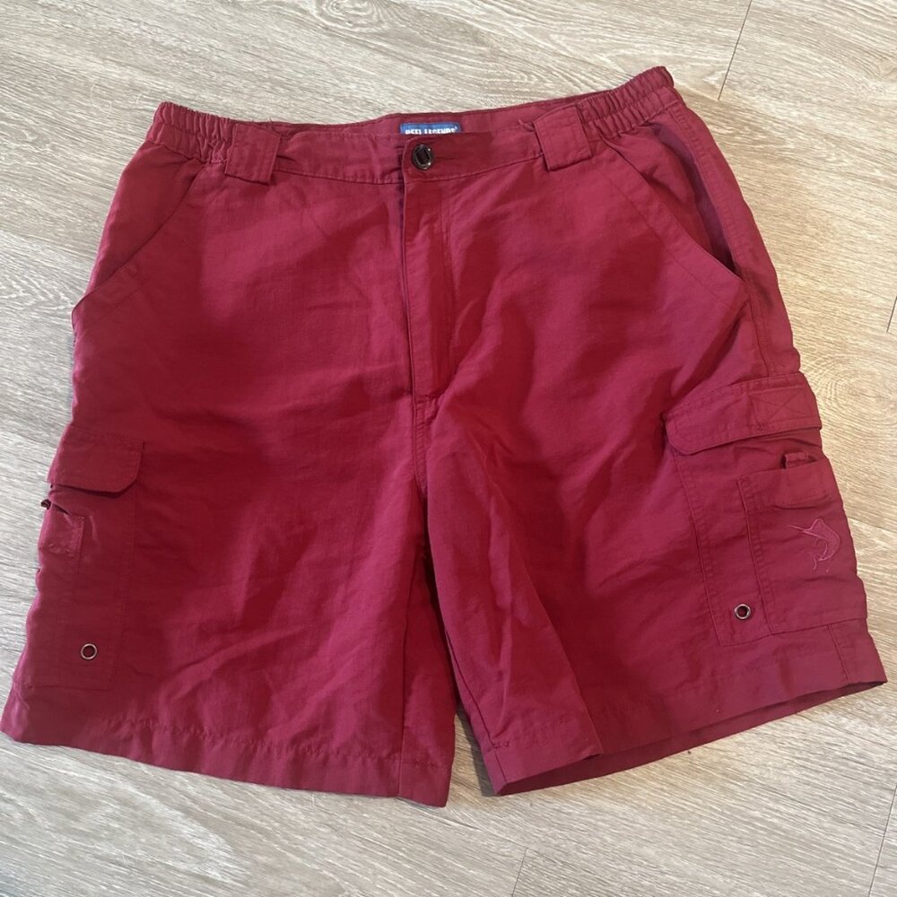 Reel Legends Mens L Red Comfort Waist Cargo Shorts Fishing Hiking Outdoors